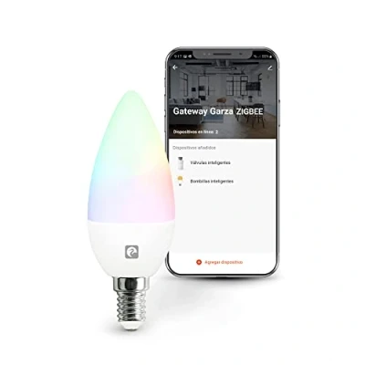 Imagen de Garza Smart Bombilla LED Zigbee Vela C37, 5W (equivale a 40W de incandescencia), E14, Requiere Puente/Bridge, RGB + CCT, Intensidad regulable, Programable, Control por voz y app, Alexa/Google