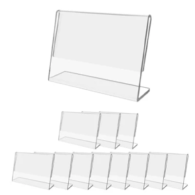 Imagen de Danieli Store Expositor en Acrilico Porta Precios Transparente 12 Piezas 7x5cm Metacrilato Forma de L para Mostrar y Promociones