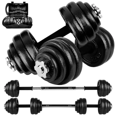 Imagen de unycos Par de Mancuernas Ajustables y Antideslizantes con Barra Conexión【30 kg】E Book Maletín, Discos Hierro Tuercas Seguras, Gimnasio en Casa, Fitness (Iron Transformer)