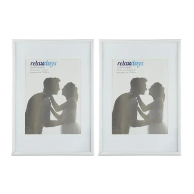Imagen de Relaxdays Pack 2 Marcos Fotos Clásicos, 20x30 cm, Paspartú 15x20, Portarretratos Colgante o de Pie, Placa Vidrio, Blanco