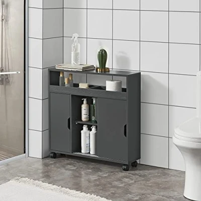 Imagen de [en.casa] Mueble de Baño Movil Carrito Almacenaje para Cocina con 2 Puertas Deslizantes 71 x 70 20 cm Versátil Aglomerado Gris Oscuro