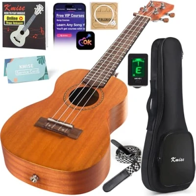 Imagen de Kmise Ukelele de concierto, kit iniciación caoba para principiantes, con correa afinador gigas, instrucciones (idioma español no garantizado)