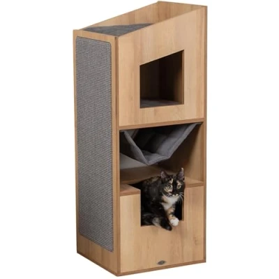 Imagen de TRIXIE Casa para Gatos Interior CityStyle 105 cm en marrón/Gris Moderno árbol con cómoda Hamaca y litera elevada Acogedor Estable 44725