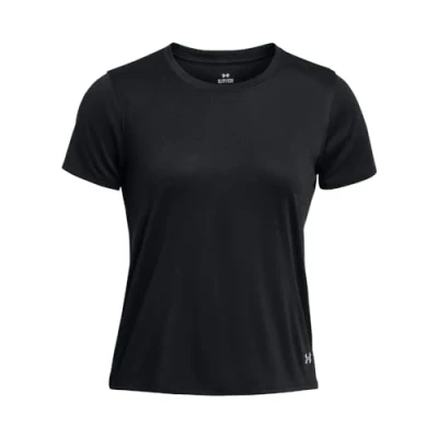 Imagen de Under Armour UA Launch Splatter SS camiseta de manga corta para mujer, ligera reflectante, color negro/reflectante