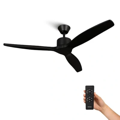 Imagen de Mellerware Ventilador de Techo con Mando a Distancia Brizy! 45 W 6 Velocidades Ultra silencioso Función Verano Invierno Temporizador 3 Aspas 132 Diámetro Motor DC Black