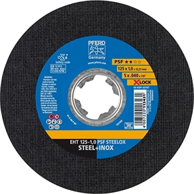 Imagen de PFERD Disco de corte 69198289, 10 unidades, 125 X 1,0 mm, recto, Lock (22,23 mm), PSF Steelox para cambio rápido y cómodo herramientas