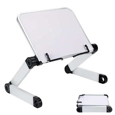 Imagen de Soporte para Libros de Cocina, Lectura Atril Plegable con Altura y ángulo Plegado Ajustable Apoyar Pie en la Mesa o Cama Portátil, Tableta, Texto Grandes Pesados(Blanco)