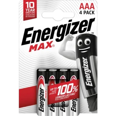 Imagen de Energizer MAX, Pack de 4 pilas AAA, larga duración para uso cotidiano, sin sulfatación y 10 años vida útil
