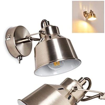 Imagen de hofstein aplique Safari, regulable de metal en acero cepillado/blanco, 1 luz, x casquillo E14, foco pared diseño retro/vintage, sin bombilla(s)