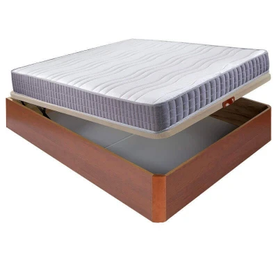 Imagen de Aznar Colchón visco Line 19 cm firmeza Alta suavidad y económico + Canapé abatible Madera 3D Transpirable Altura 34 Cerezo, 135x190cm