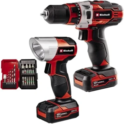 Imagen de Einhell set de taladro con batería TE CD 12/1 Li +22+CL (iones Li, 12V, máx. 30Nm, engranaje 2 veloc., incl. baterías 2,0 Ah, cargador, puntas/brocas 22 piezas, lámpara batería)