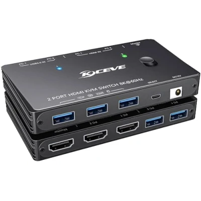 Imagen de YOUTINGHDAV KVM Switch HDMI 8K@60Hz 4K@120Hz, 2 PC 1 Monitor HDMI2.1 with 3 USB3.0 Devices, HDR 10, HDCP 2.3, Wired Remote,12V Power Adapter and Cables