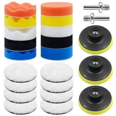 Imagen de Druuzyl 23 Piezas Esponja Pulir para Coche, 80mm Almohadillas de Pulido con Taladro Adaptador, Almohadilla Lana y Encerado Automóviles