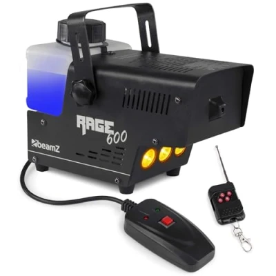 Imagen de BeamZ Rage 600LED Máquina de humo 600w con Led, 3 leds 1W color ámbar, calentamiento rápido en 2 minutos y recalentamiento 30 segundos, salida 65m3 por minuto, mando a distancia