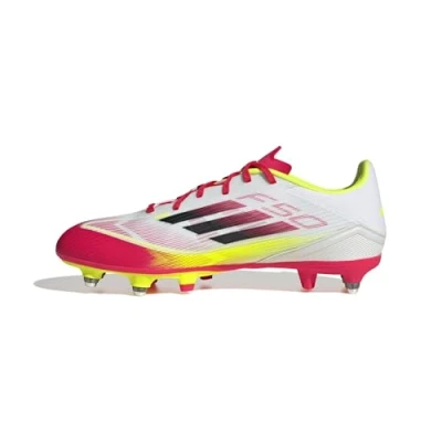 Imagen de adidas F50 League Football Boots Soft Ground, Botas de fútbol Unisex Adulto, Cloud White/Core Black/Solar Yellow, 46 EU