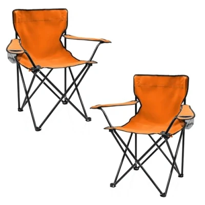 Imagen de Spetebo silla plegable de camping con soporte para bebidas, juego 2 unidades, color naranja, bolsa transporte, festival, ocio, jardín, pescador,