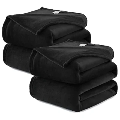 Imagen de WAVVE 2 Piezas Manta Franela para Cama 90, 2pcs Sofá 150x200 cm, de Microfibra, Suave, Cálida, Transpirable (Negro)