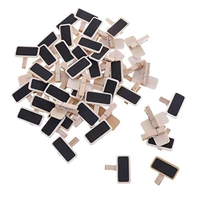 Imagen de Qiwenr Axinyue 50pcs Mini Letreros De Madera Pizarras Decorativas,Mini Mensaje Pizarra PequeñAs,Clip para Decorar Clips Mensajes Boda