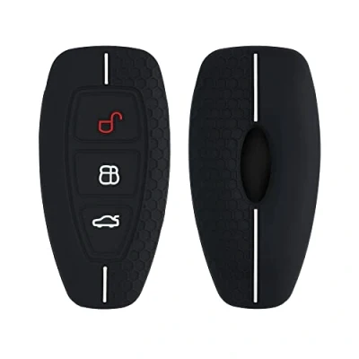 Imagen de kwmobile Carcasa Compatible con Llavero de Ford Llave Coche Keyless Go 3 Botones Funda para Mando Silicona Negro/Blanco