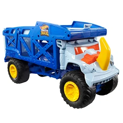 Imagen de Hot Wheels Monster Trucks Rino Camión de Transporte Coches Juguete con Pista, Regalo para niños y niñas +3 años (Mattel HFB13)