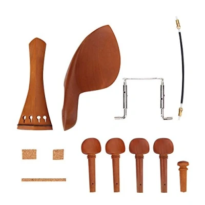 Imagen de 1set 4/4 violín de madera repuesto con barbilla resto botón cordal Clavijas afinación corcho tornillo cola tripa para Kit accesorios