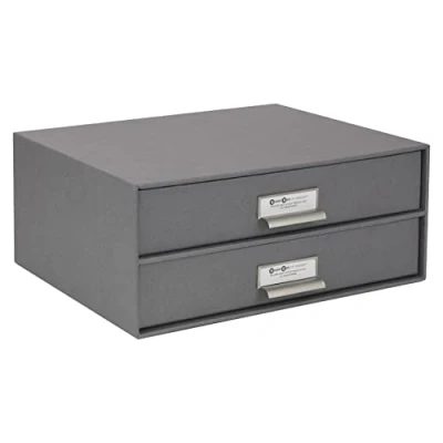 Imagen de Bigso Box of Sweden Caja con cajones para documentos y material de oficina Organizador escritorio 2 tablero fibras papel gris