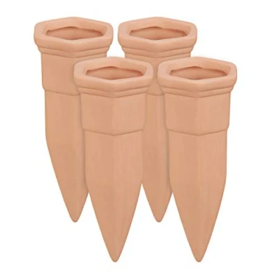 Imagen de Relaxdays Picos de Riego Arcilla, Set 4, Sistema para Botellas Plástico 1,5 l, Kit Automático, Terracota