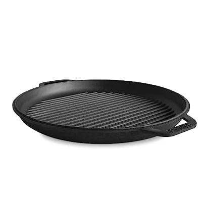 Imagen de sartén con tapa de 40 cm diámetro hierro fundido, universal, para servir, inducción carne parrilla gas, horno, hoguera y todo tipo fuegos