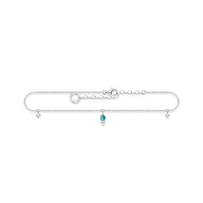 Imagen de THOMAS Sabo AK0026 405 17 L27V Tobillera para mujer con piedra turquesa, talla única, Plata, Circonita cúbica