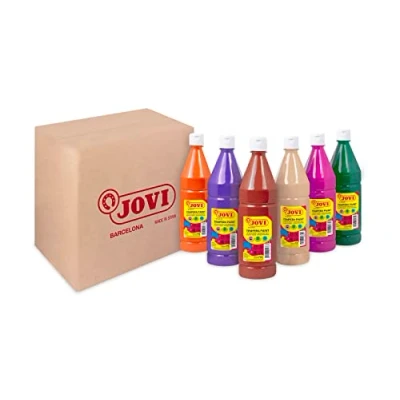 Imagen de Jovi Témpera líquida, Estuche 6 botes de 1L, Colores Secundarios, Pintura a base ingredientes naturales, Fácil lavar, Sin gluten, Ideal para uso escolar (511/6B)