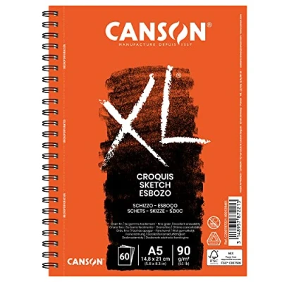 Imagen de Canson XL, Papel de esbozar, Grano fino, 90g, Espiralados sobre el lado largo, A5 14,8x21cm, Marfil, 60 Hojas