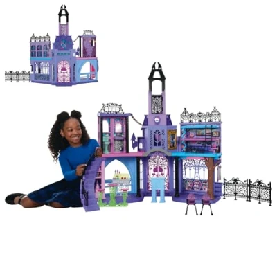 Imagen de Monster High Casa de muñecas Haunted School con 7 áreas juego y muebles, +35 accesorios, 2 plantas capacidad para 3 muñecas, juguete +4 años (HLP88)