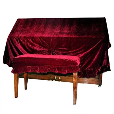 Imagen de NUZAMAS Cubierta de terciopelo para piano y piano, doble funda taburete, extra gruesa, protección contra polvo arañazos (rojo profundo)