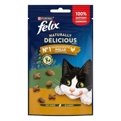 Imagen de Purina Felix Naturally Delicious, Snacks, Premio para Gato con Pollo, 8 Bolsas de 50g