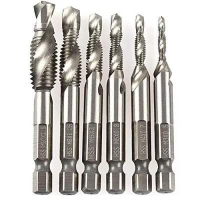 Imagen de Gurxi Macho de Roscar Grifo para Taladro Brocas Rosca HSS Vástago Tornillo Manual Métrico Hexagonal Mano Métricas M3 M10 6 Piezas