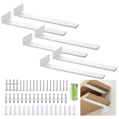 Imagen de soportes flotantes para estantes de 30 cm, color negro, resistentes, con tornillos, ángulo 90 grados, estante metal y moderno acabado hierro,