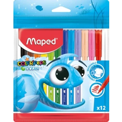 Imagen de Maped Rotuladores de Colores para Niños Color&#039;s Peps Ocean&#039;s 12 con Punta Media Tinta Lavable Ideal Dibujar y Colorear Variedad