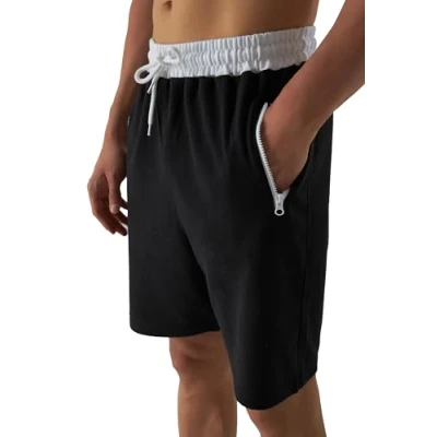 Imagen de Smith &amp; Solo Pantalones Cortos Hombre Algodón Cómodo Deporte con Cordón Ajustable en la Cintura y Bolsillos Cremallera para Fitness Correr, 7316 Negro/Blanco M