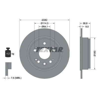 Imagen de TEXTAR PRO 92165703 Disco de freno 282 9 05/10 114,3 macizo revestido sin perno sujeción rueda, buje rueda HONDA: CR V 2