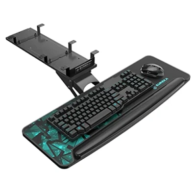 Imagen de EUREKA ERGONOMIC Bandeja para Teclado Altura Ajustable y diseño de ángel Plataforma retráctil Escritorio Estante Giratorio ergonómico (Rojo)