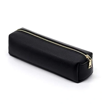 Imagen de DOBMIT Estuche para lápices de poliuretano, bolsa papelería portátil, gran capacidad, organizador cosméticos estudiantes niña o niño, color negro