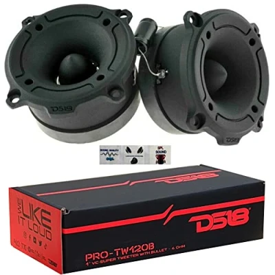 Imagen de 2 DS18 PRO TW120B Super Aluminio Bullet Tweeter Negros 120 vatios rms 240 MAX con 7,90 cm de diámetro impedancia 4 ohmios sensibilidad 103 db, por par + capacitores y 3 Stickers Gratis
