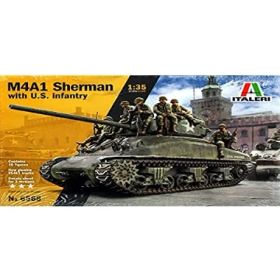 Imagen de Italeri 6568S 1:35 M4A1 Sherman with U.S. Infantry Modelo de Suelo, Hobby, Pegado, Kit plástico, detallado, Multicolor