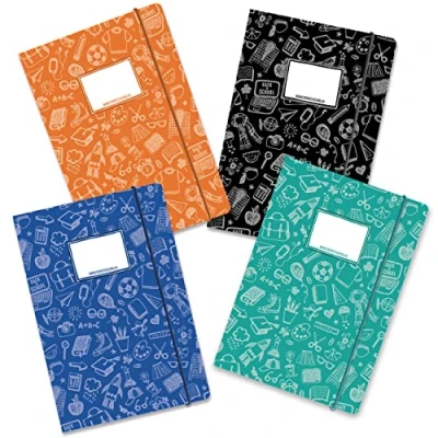 Imagen de Papierdrachen 4 carpetas escolares sin plástico con banda elástica en DIN A4 Diseño Scribble Carpeta para estudiantes Coleccionista Set número 11
