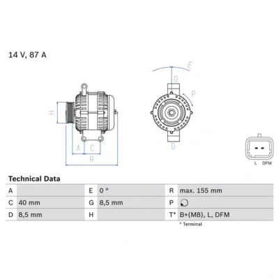 Imagen de BOSCH 0 986 042 720 Alternador 14V 87A RENAULT: Megane Scenic, CLIO 2, Kangoo I