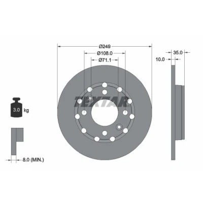 Imagen de TEXTAR 92325803 Disco de freno 249 10 04/06 108 macizo revestido sin perno sujeción rueda, buje rueda PEUGEOT: 208 II Hatchback, 2008
