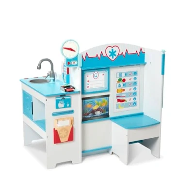 Imagen de Melissa &amp; Doug Consultorio médico juega a ser el doctor o paciente, Juego imaginativo, Juguete creativo Montessori de madera con accesorios, Regalo para niños y niñas 3 4 5 6 7 años