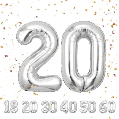 Imagen de Globos de cumpleaños 40 pulgadas decoración 20 años Globo inflable lámina Plata decoracion