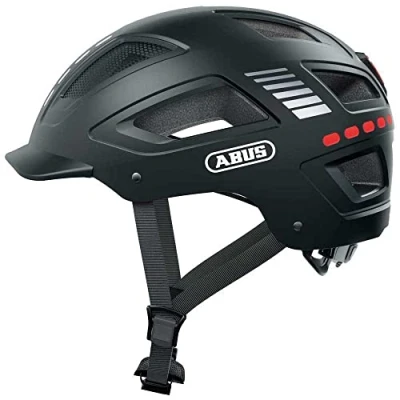 Imagen de ABUS Casco de bicicleta con luz Hyban 2.0 LED delantera y trasera carcasa rígida robusta para hombres mujeres negro mate, talla L