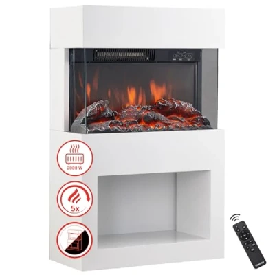 Imagen de KAMINIO eléctrica chimenea HENRI Estufa de con calefacción, efecto llama 3D, compartimento para leña, control remoto (Blanco)
